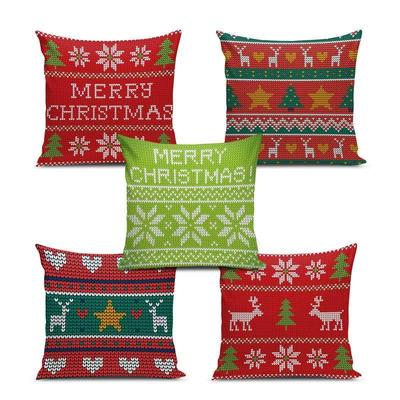 Weicher Stoff Designer Dekorative Bedruckte Fröhliche Weihnachten Thema Kissenbezug Weihnachtsdekorationen für Sofa Wohnzimmer 5er-Set 24 x 24 Zoll Multi