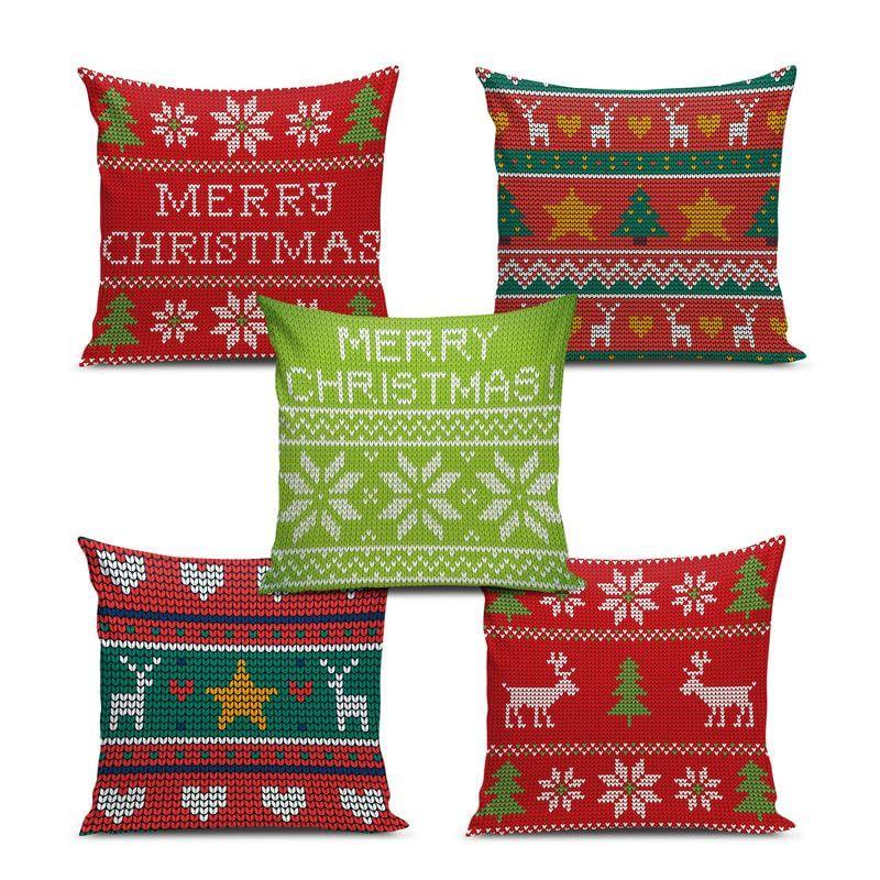 

Soft Fabric Designer Decorative Printed Merry Christmas Theme Cushion Cover Xmas Decorations for Sofa Living Room Set of 5 24 x 24 inch Multi