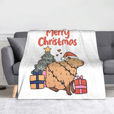 Merry Christmas Cute Capybara Blanket Fleece Printed   Multifunction Lightweight Throw Blankets for Bedding Bedroom Quilt