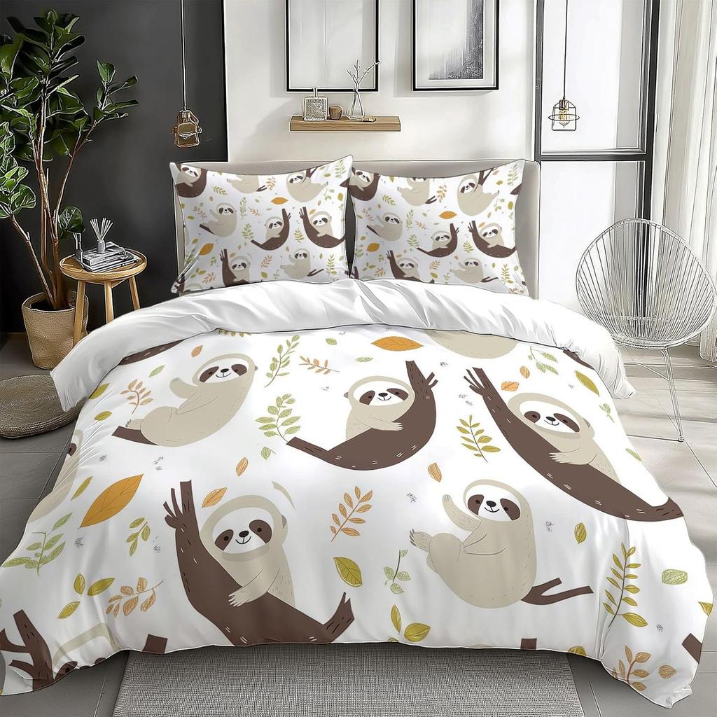 Sloth Duvet Cover Plants Bedding Sets,Microfiber Quilt Cover with 2 Pillowcases 50x75 Cm, Comforter Cover Suitable for Adults