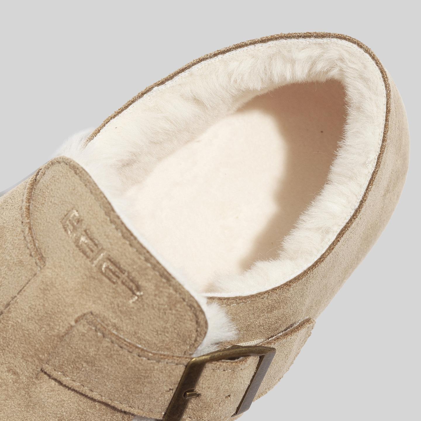 

Spring new simple lazy velvet Birkenstocks thick-soled half-drag casual hundred casual soft soles to keep warm 40