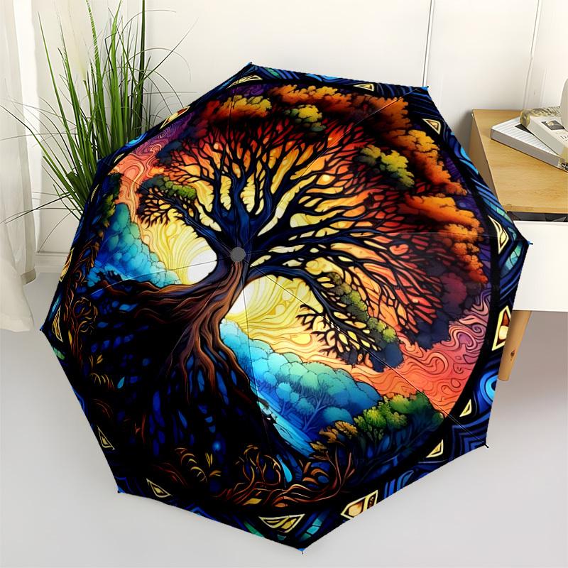 

1pc Tree of Life Automatic Open/Close Umbrella - Portable Collapsible Umbrella with 8-Rib Stability, Fashion Lovers yy251017144