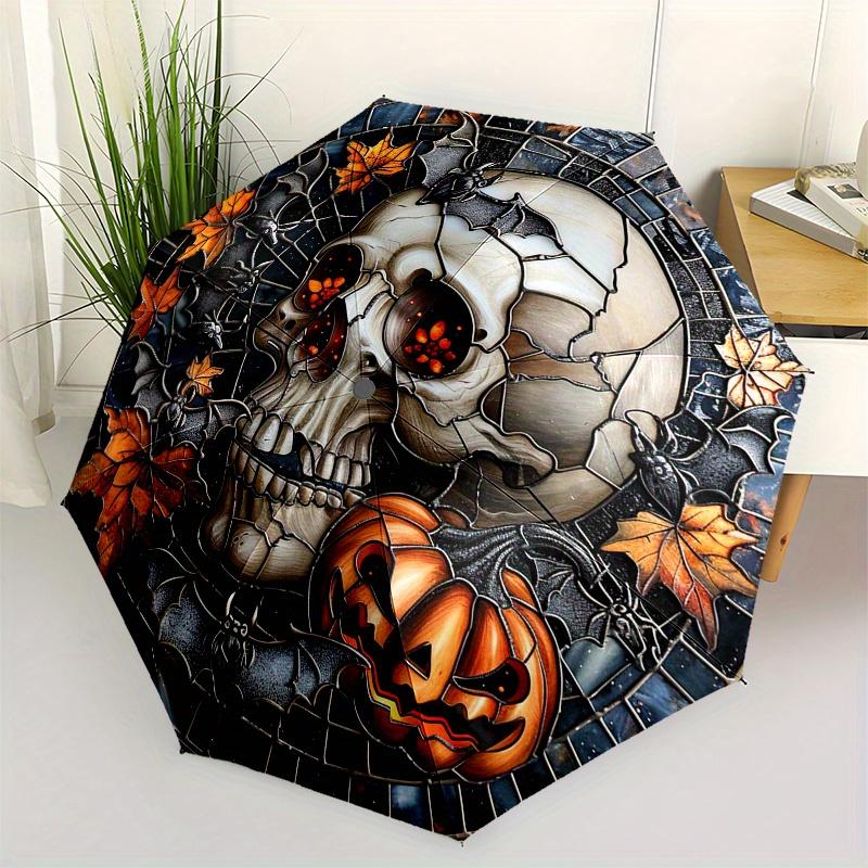 Halloween Skull & Pumpkin Stained Glass Wall Art Umbrella, Christmas Gift Y190