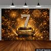 2D Black Gold Diamond Number 7 Birthday Backdrop Firework Glitter Photo Background Banner