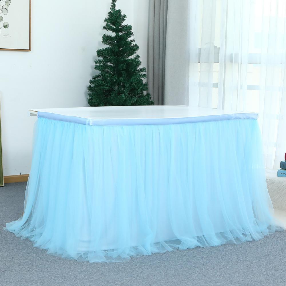 Rectangle Table Skirt Cover 3 Meters Birthday Dessert Table Party Table Skirt Cloth Elastic Mesh Pleated Wedding