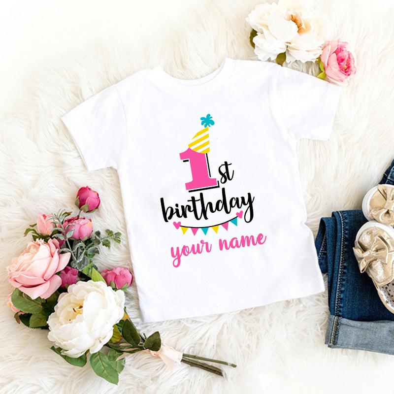 Personalized Girl Birthday Cartoon T Shirt for Girls Tshirt Number 1 2 3 4 5 6 7 8 Graphic Kids Clothes Birthday Party Outfits