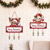 Festive Hanging Ornament Merry Christmas Wooden Wall Door Sign with Bells, Rustic Santa Snowman Indoor Holiday Party Supplies Tree Reindeer Decorative