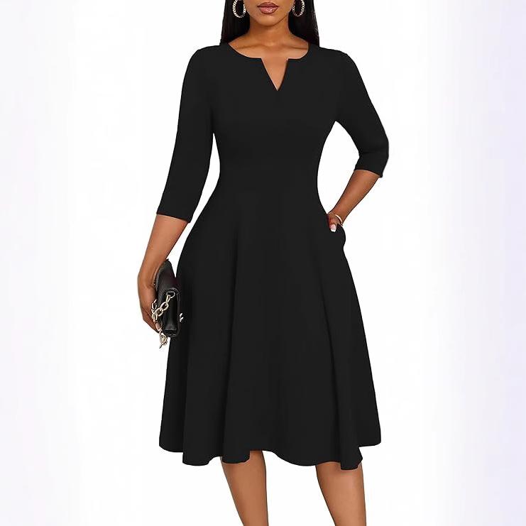 Medium and long dress, font slim fit, horn dress, seven-quarter sleeve wedding guest work dress