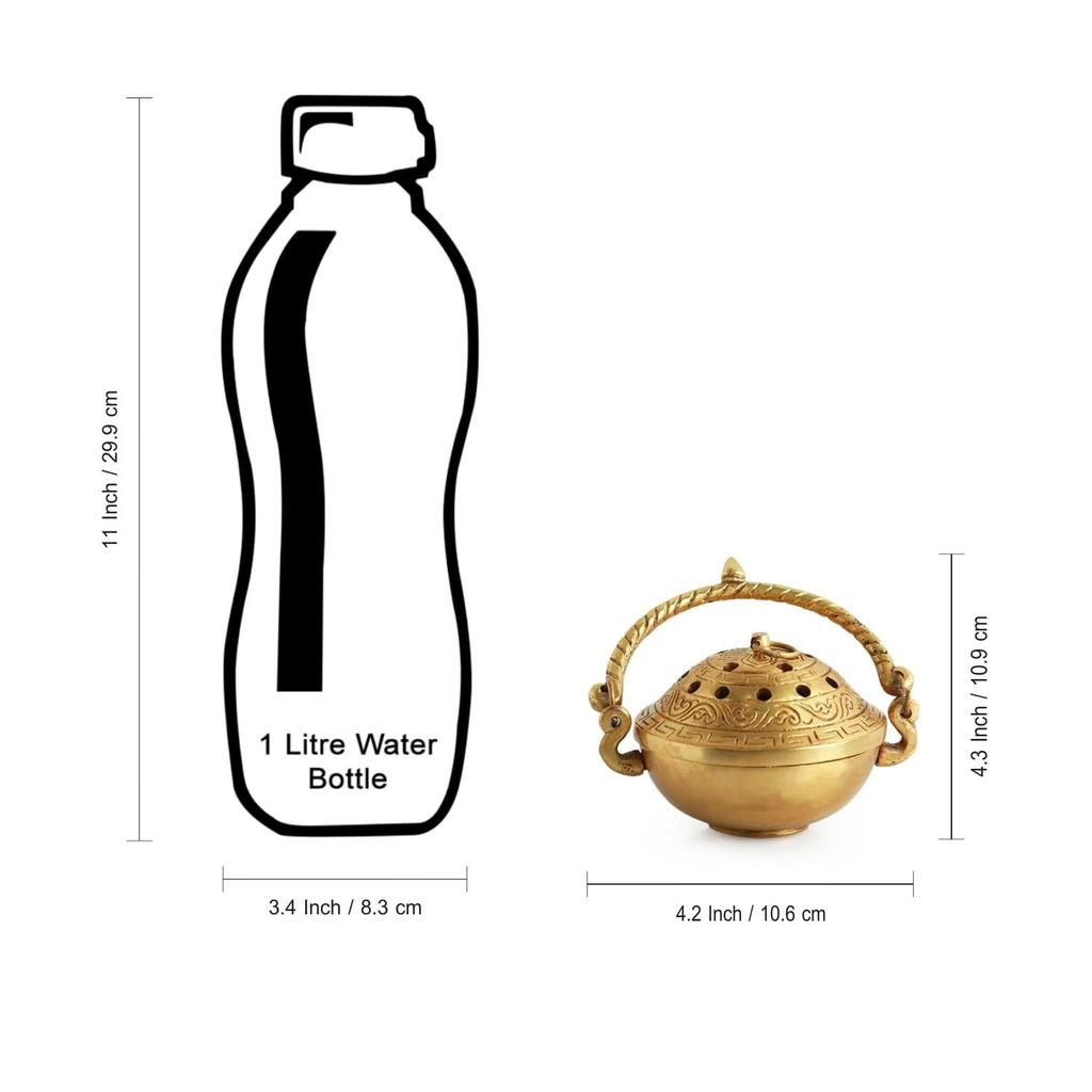 'Inayaat' Brass Dhoop Dani Incense Burner (Pure Brass, 4.2 Inches,) | Handcurved Brass Dhuna Dani Arti Loban Dani Dhoop Burner for Puja Dhoop Dani