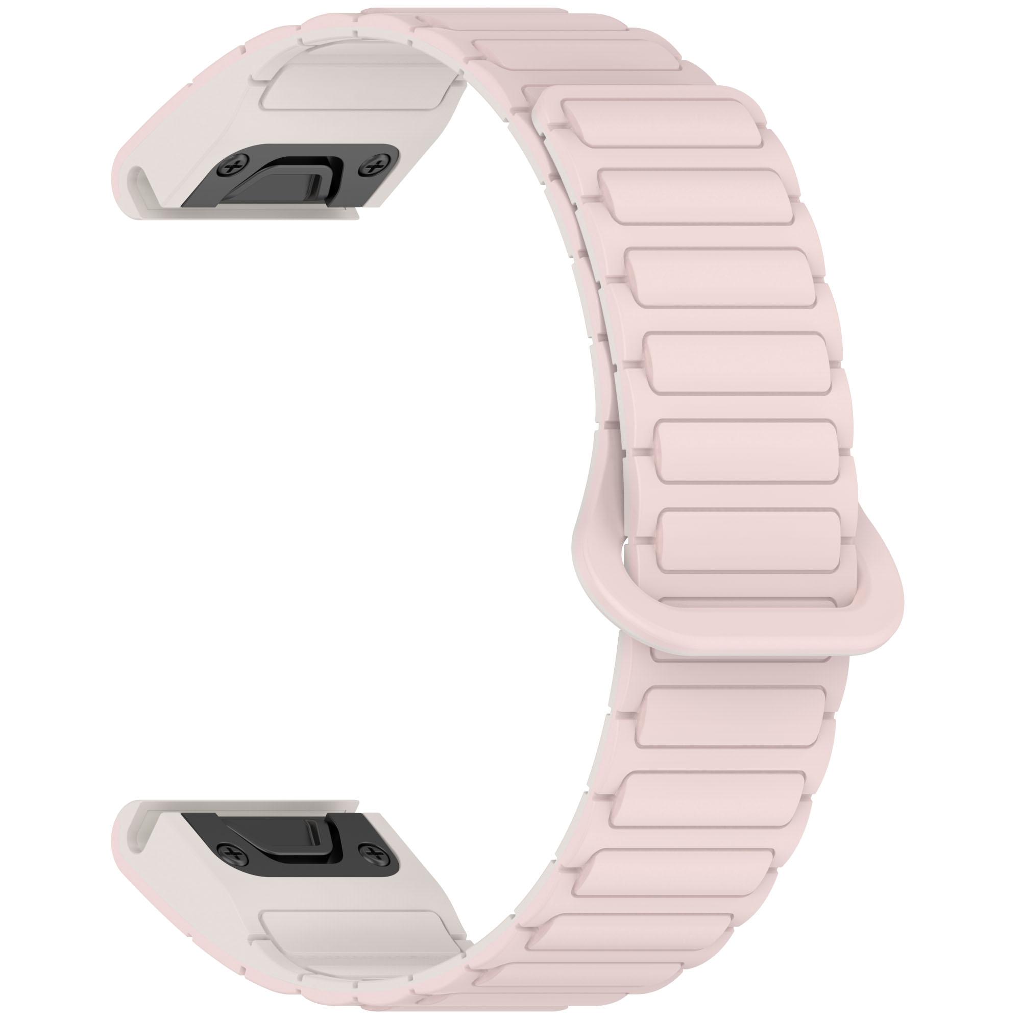 

20mm Magnetic Watch Band for Garmin Fenix 8 43mm/Descent MK3 Quick Release Soft Silicone Strap Pink+Starlight