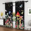 2pcs Funny Mushroom Window Curtains Forest Plants Butterfly Flowers Bedroom Blackout Curtains Black Theme Curtains Living Room