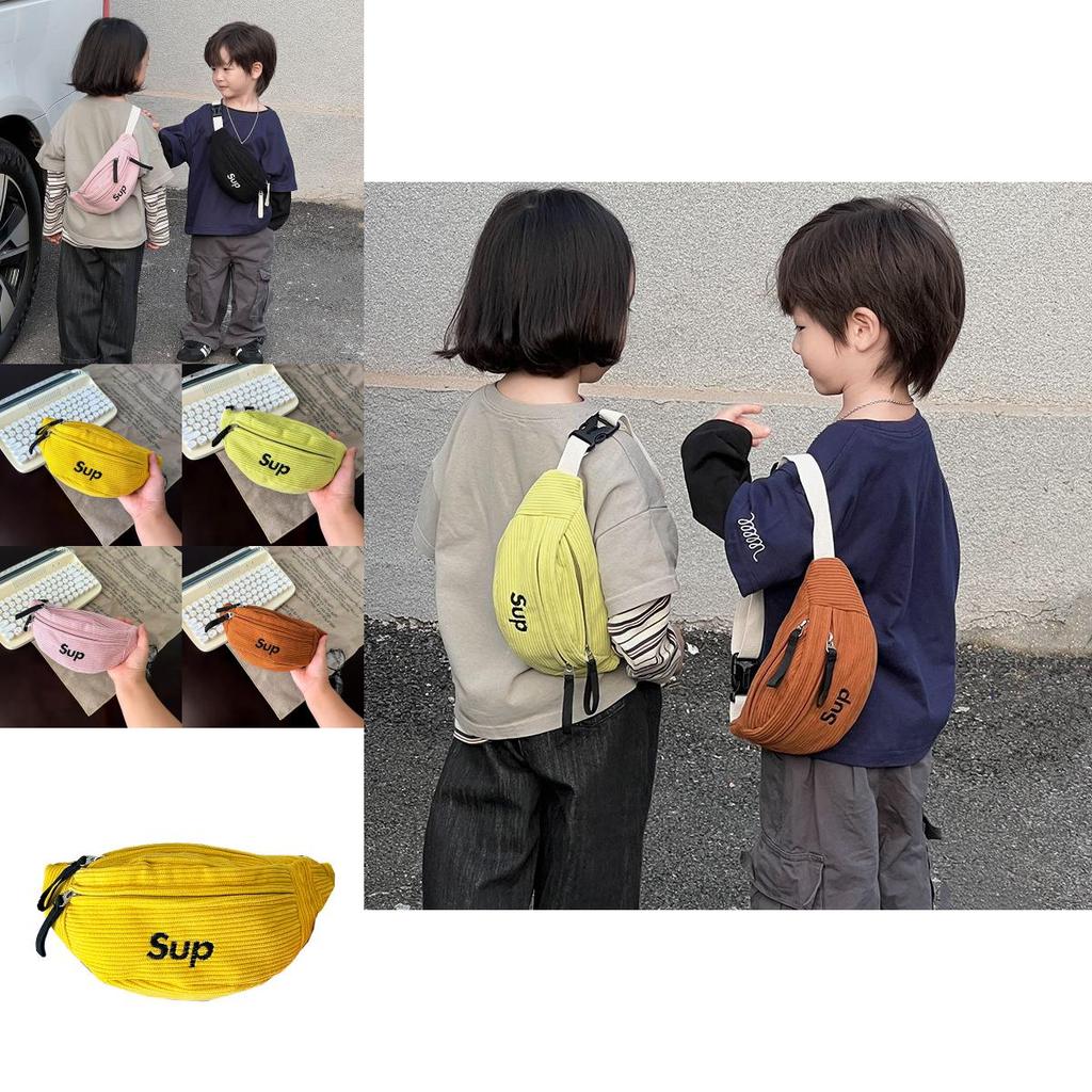 Stylish Corduroy Children's Chest Bag For Boys And Girls With Trendy Letter Design