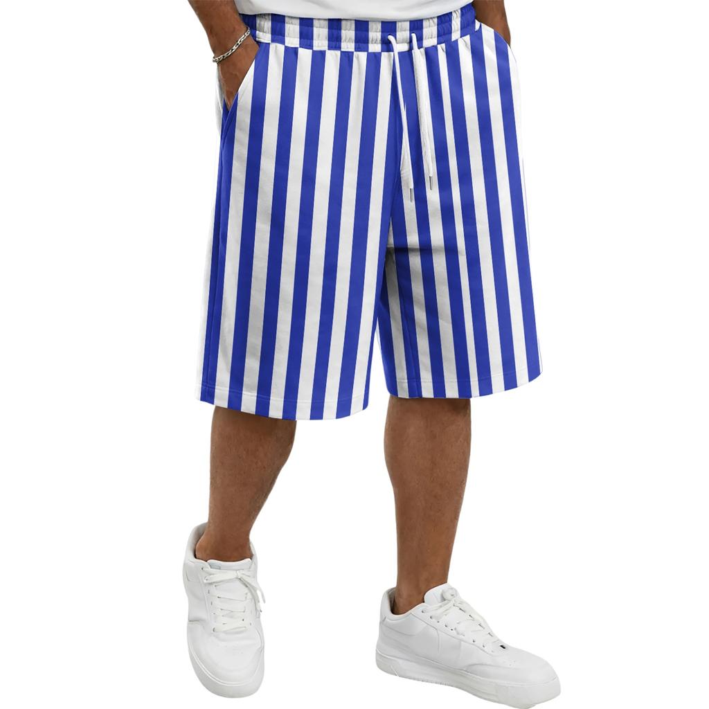 Mens Casual Striped Drawstring Shorts Relaxed Fit Elastic Waistband Lightweight Breathable Fabric Knee Length Pants