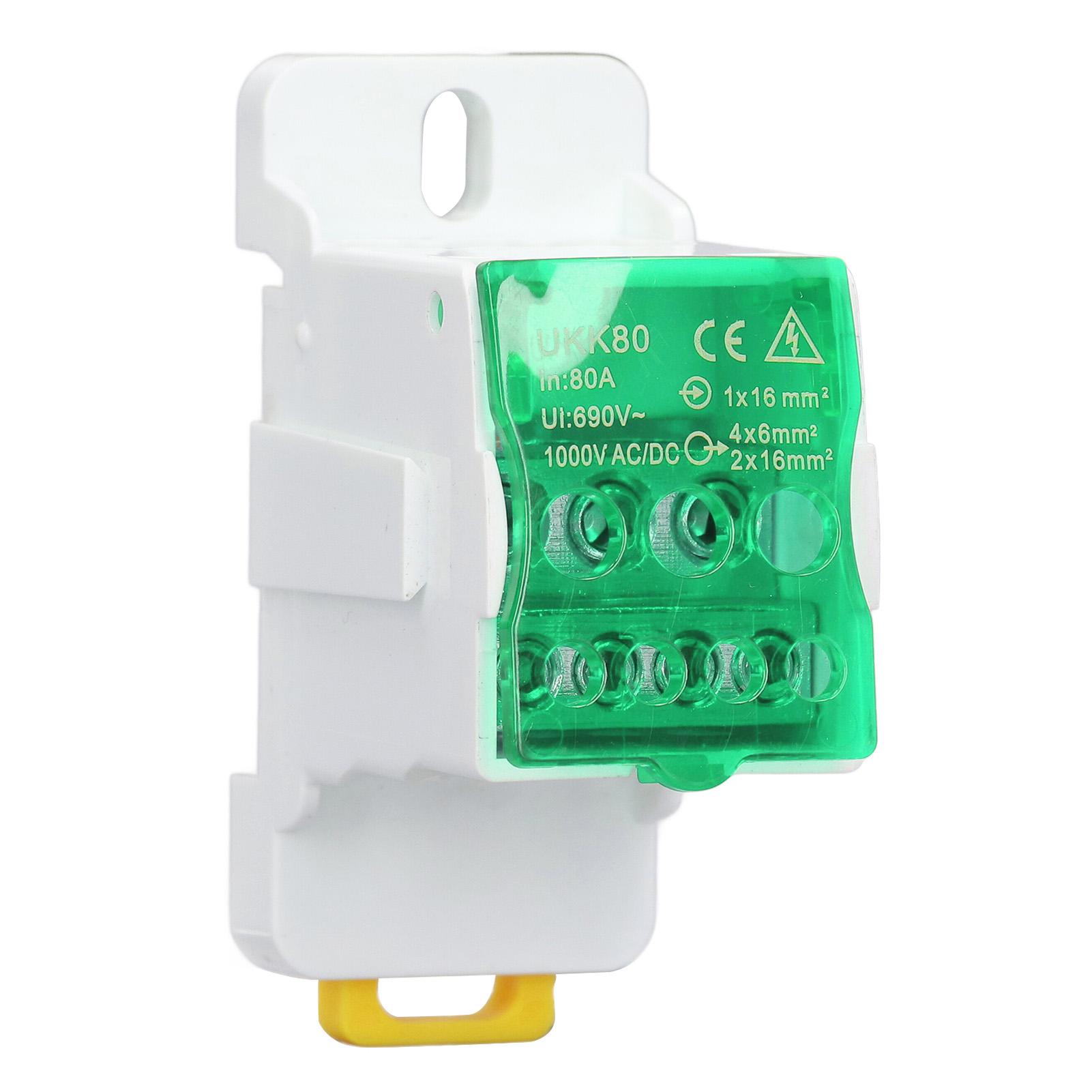 

690V 80A DIN Rail Terminal Block Distribution Box Spliceable Brass Conductor Terminal Junction Box for House Appliances зелений