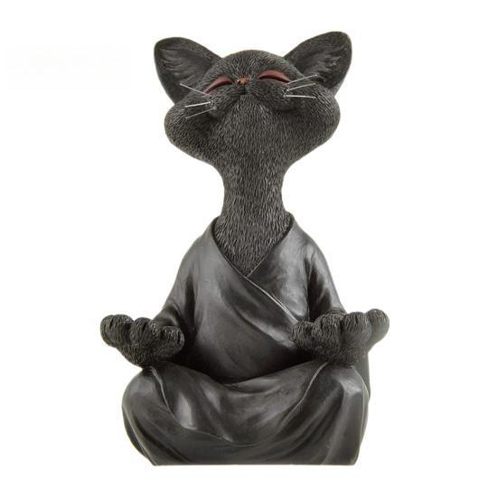 Statua di Gatto Zen in Resina in Posizione di Meditazione per Arredamento Casa e Ufficio
