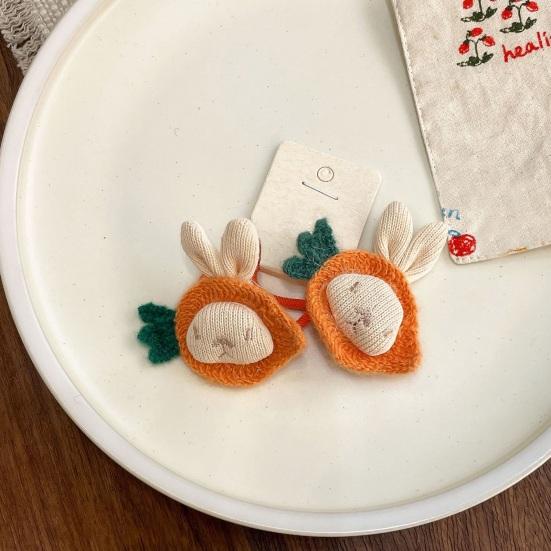 1 Pair Girl Hair Ties Soft Fabric Cartoon Rabbit Bear Carrot Decor Hair Ropes Gentle on Scalp Safe Baby Hair Bands