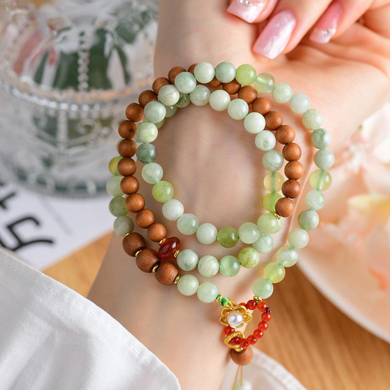 

Sandalwood & Green Grape Jade Pearl Multi-Circle Bracelet - Chinese Style