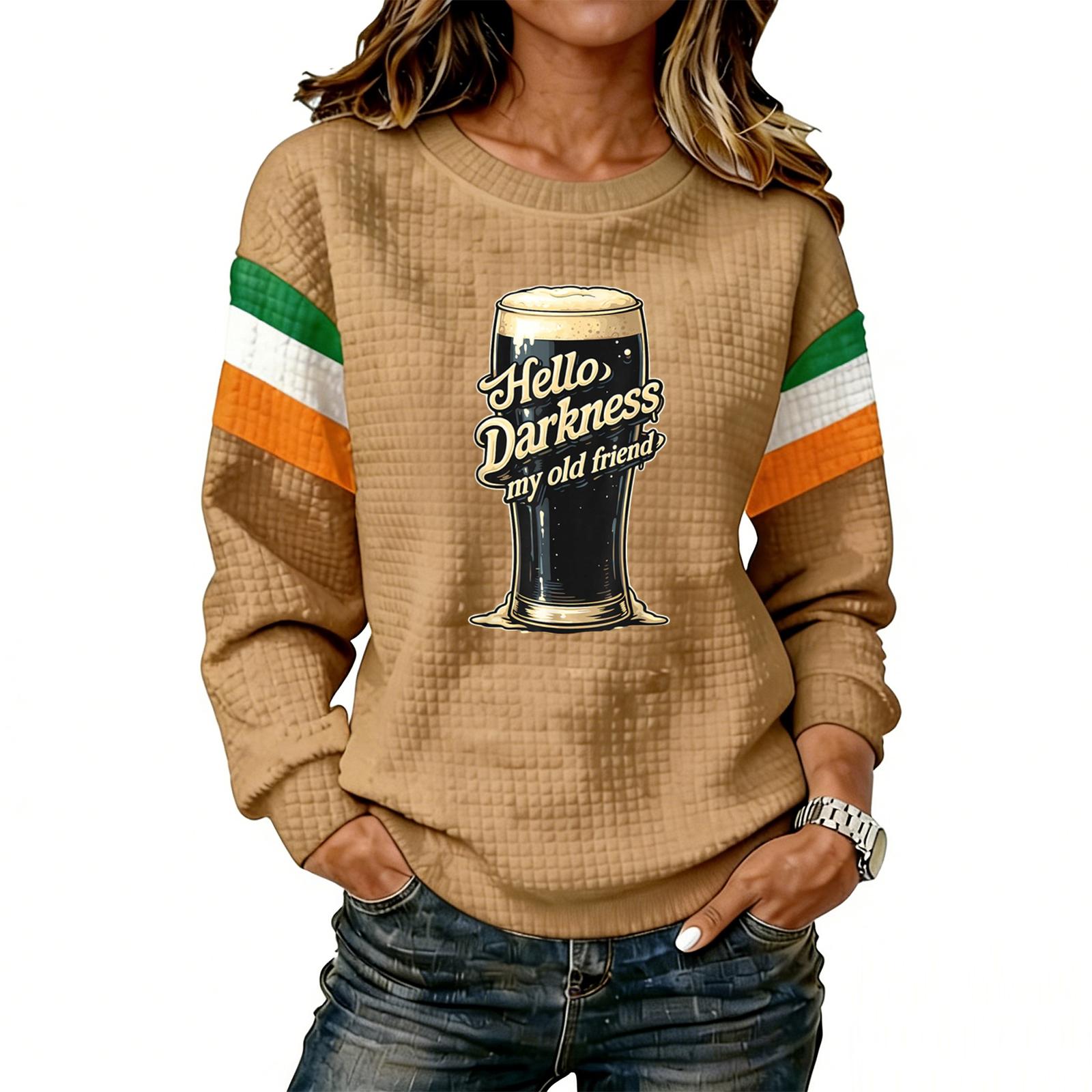 

Женская модная легкая толстовка с длинным рукавом и круглым вырезом с принтом XXXL хаки