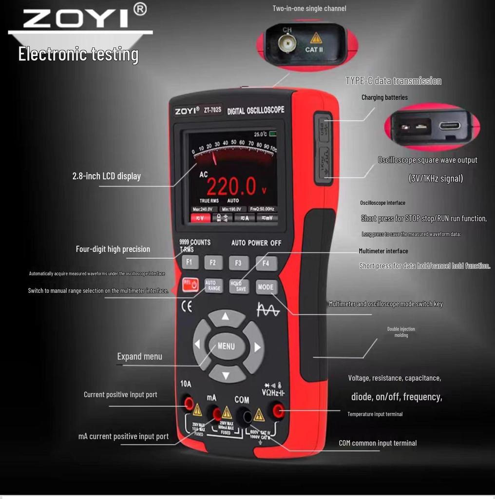 ZOYI 702s Smart Handheld Digital Oscilloscope & Multimeter for Auto Repair