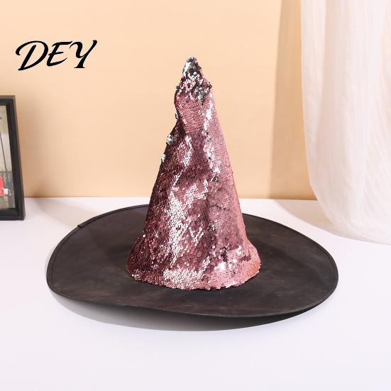 Sparkling Flip Sequin Hat Reversible Witch Hat, Sparkly Glitter Large Wizard Halloween Costume Party for Cosplay, Masquerade Unique