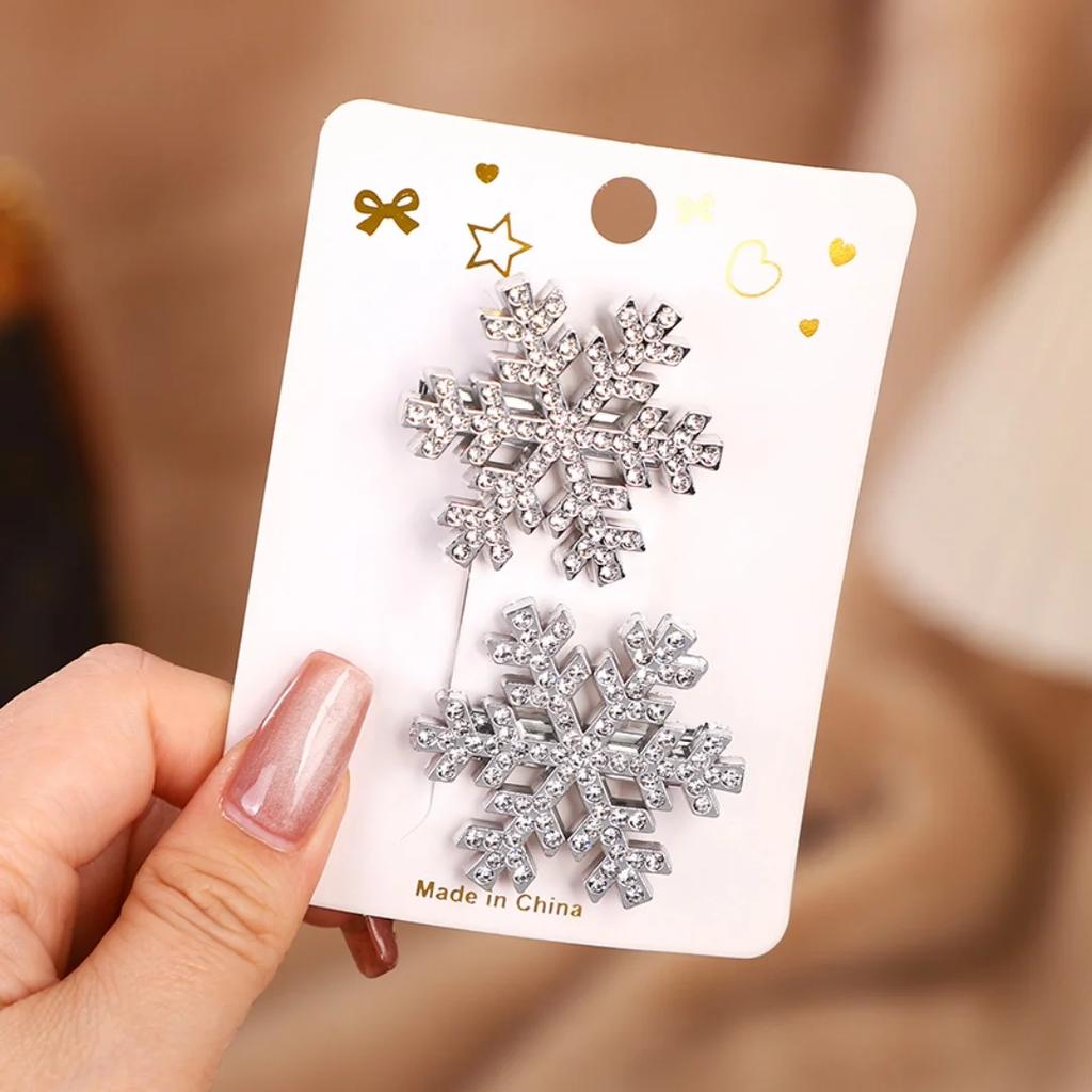 2pcs/set Shinny Snowflake Crystal Hair Clips for Women Girls Sweet Bangs Side Clip Glitter Hairpins Wedding Christmas Headwear
