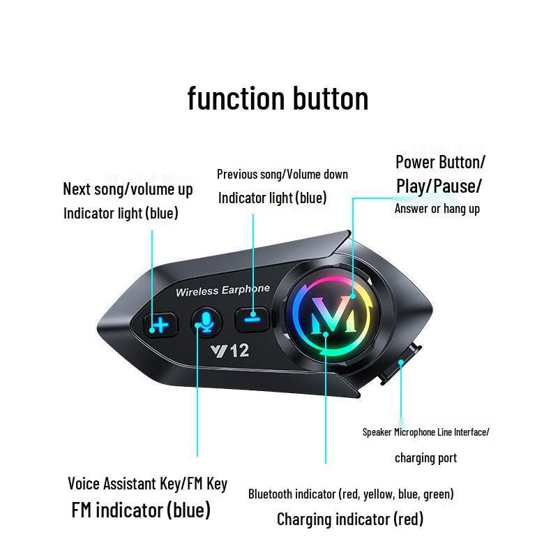 Auriculares Bluetooth para Casco de Motocicleta Y12 con Cancelación de Ruido, Larga Duración de Batería, para Cascos Integrales y Semi-Integrales.
