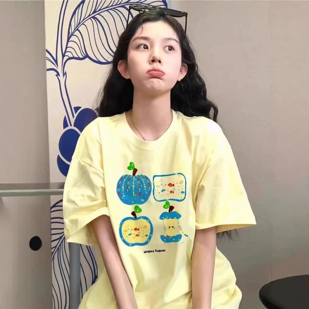 Milk Yellow Cotton Short-sleeved T-shirt Women's New Summer American Loose Niche Design Half-sleeved Top Ins