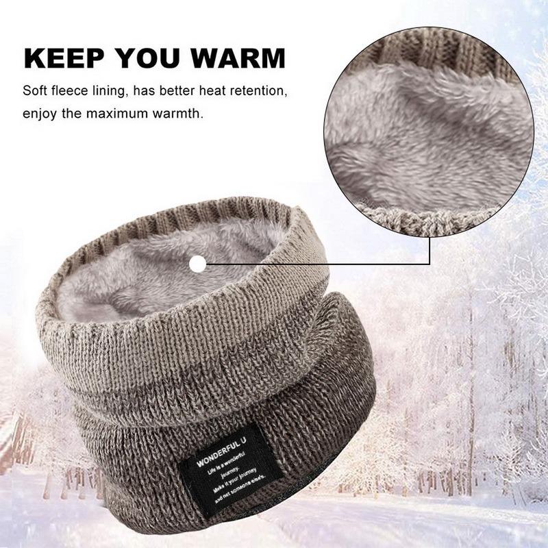 Winter Scarf Fleece Lined Warm Knitted Scarf Windproof Thick Circle Loop Scarves Breathable Bandana Skin-Friendly Solid Scarf