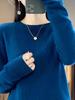 Women's Wool Round Neck Sweater - Solid Color Knit Pullover for Autumn/Winter