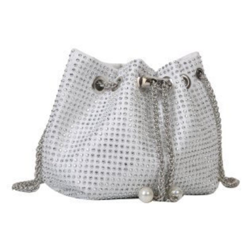 Diamond drawstring dinner bag women's fashion design sense full diamond messenger bag niche versatile women's bright diamond chain bucket bag