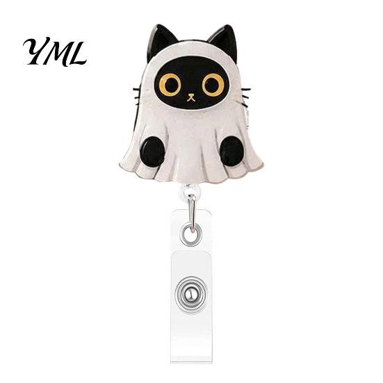 Decorative Badge Holder for Doctors Halloween Black Cat Pumpkin Reel, Retractable with 360 Degree Rotating Clip, Student Id Card Protector Acrylic