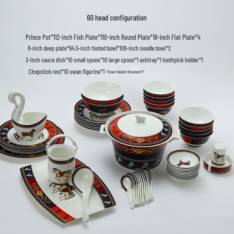 JANLA 60-Piece Jingdezhen Ceramic Dinnerware Set