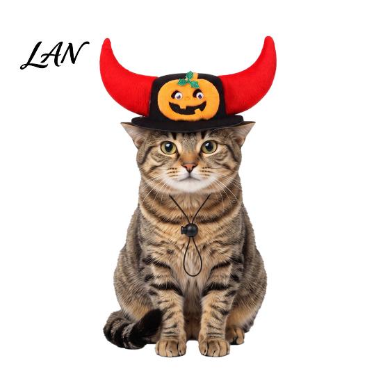 Pet Party Costume Accessory Halloween Bat Hat, Red Horn Pumpkin Cat Funny Soft Felt Hat Wings for Cats Small And Medium Dogs Dog