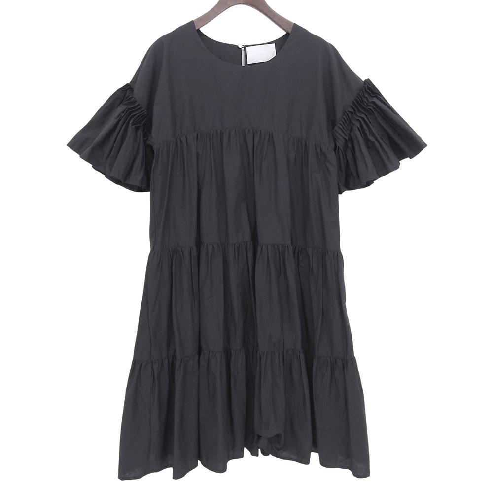 MERLETTE Juana Juana Pleated Sleeve Tiered Dress Women's Black Dress ― blackUsed