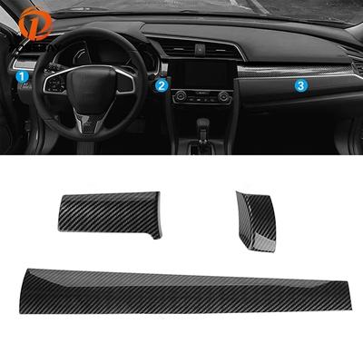 3Pcs Carbon Fiber Look Car Dashboard Panel Cover Trim Stickers for Honda Civic 10th Gen 2016- Auto Interior