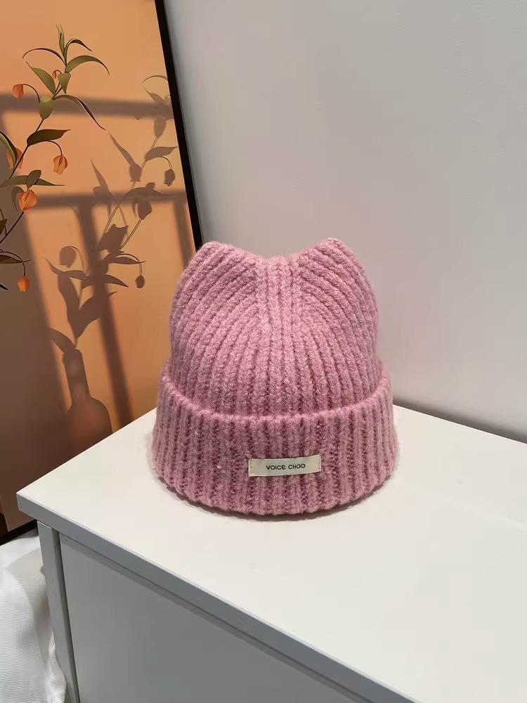 

2025 Женская милая японская вязаная шапка с кошачьими ушками - Милая, Шерстяная, Защищающая от холода для осени/зимы