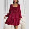 Women's Elegant Velvet Square Neck Backless Dress Loose Fit Commuting Date Evening Gown