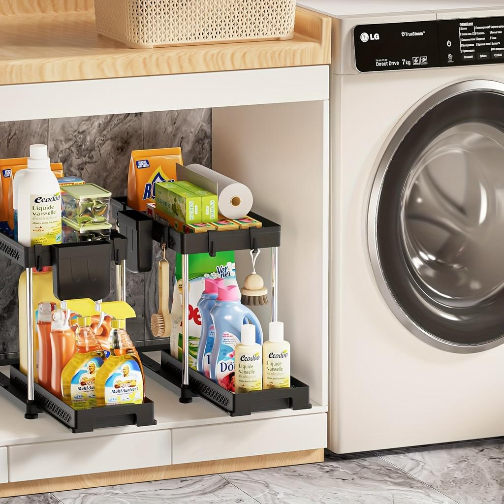 2-Tier Kitchen Storage Rack, Large Capacity Under Sink Organizer with Sliding Drawers, Market Cabinet Shelf Home Accessories