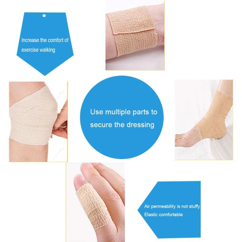 5 Pcs 2.5/5/7.5/10cm Self Adhesive Elastic Bandage Cohesive Non-woven Wraps Tape Disposable for Sports Fixing Finger Wrist Leg