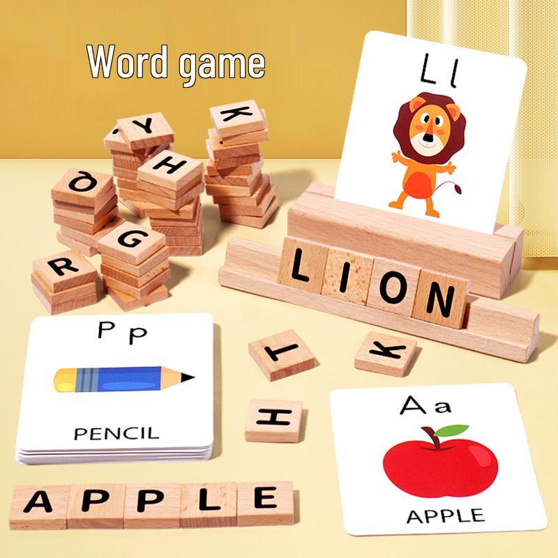 Cross-border Fun Wooden Word Battle Game: 26 Alphabet Matching Blocks Educational Toy