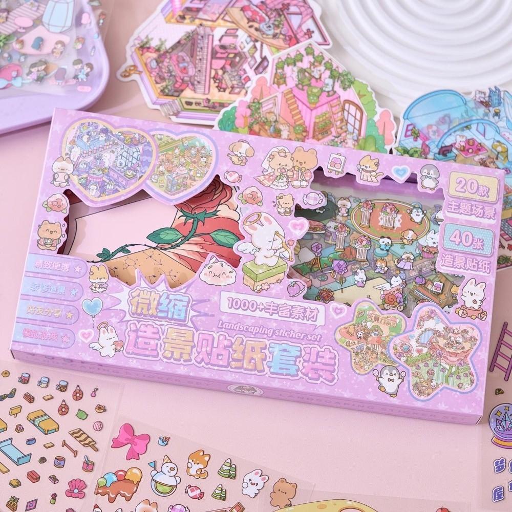 New PET 3D Scene Stickers Creative 60-Sheet Cute Stickers Books Fantasy Park Theme Cartoon Style Scrapbook Sticker DIY Crafts