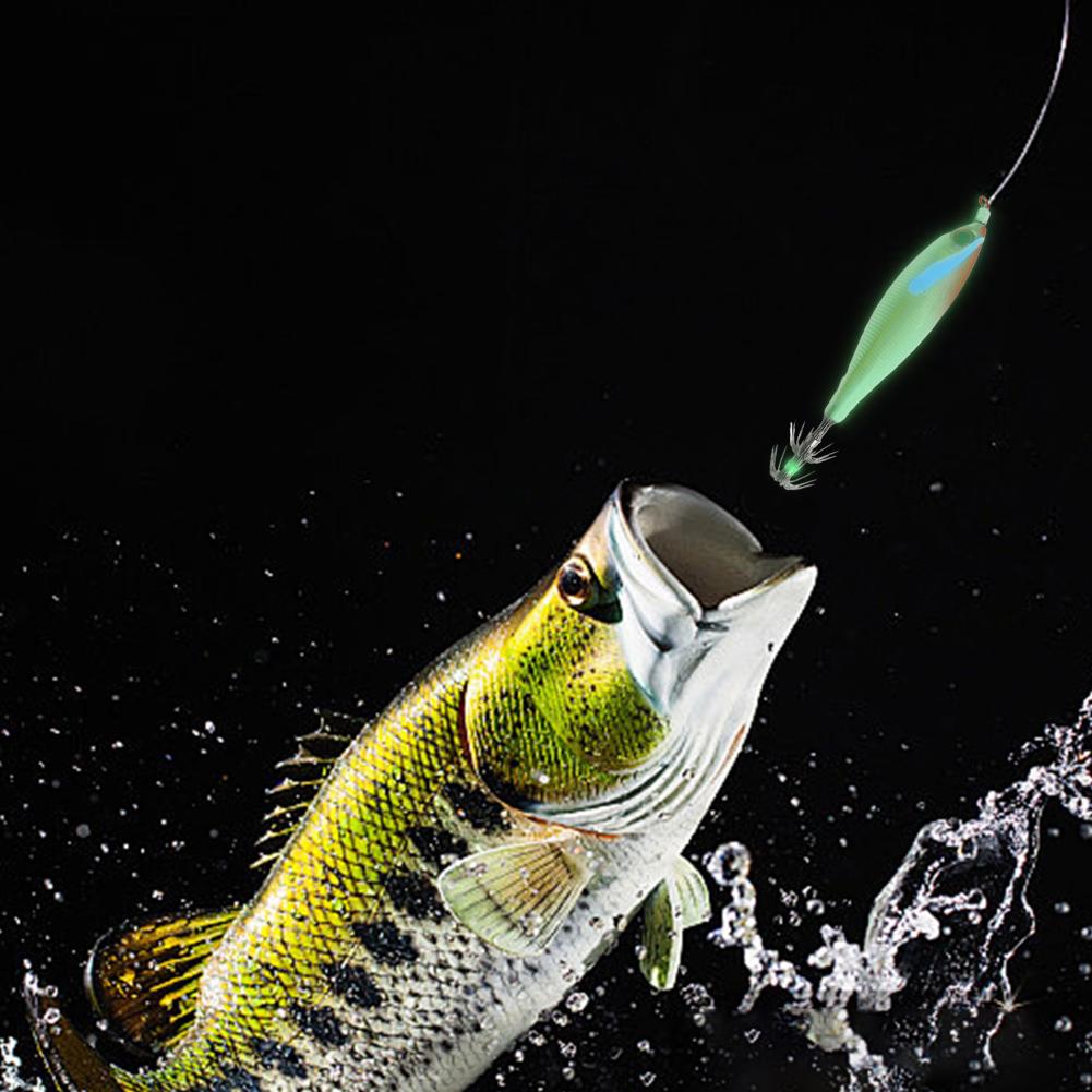 1-10Pcs Luminous Fishing Lure Wood Shrimp Lures Fishing Squid Jig Hook Octopus Cuttlefish Shrimp Jigging Bait for Night Fishing