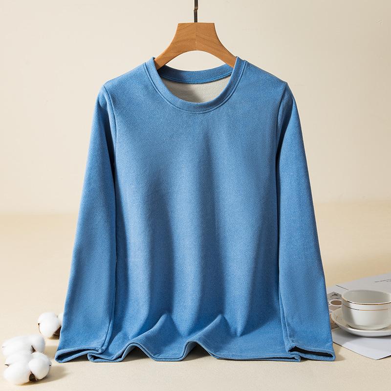Large Size Loose Round Neck Casual Women's Autumn Winter Warm Long Sleeved T-shirt with Thick Velvet Lining for Autumn Home Wear