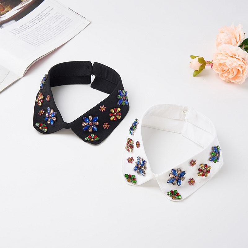 Retro Rhinestone False Collar Neckline Women Lapel Fake Collar Woman Embroidery Removable Detachable Tie Clothing Accessories