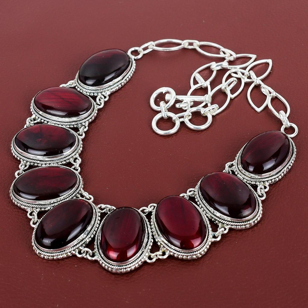 Red Fire Labradorite Necklace Handmade Gemstone Necklace 925 Sterling Silver Necklace Vintage Jewelry Adjustable Chain Necklace Gift For Mom