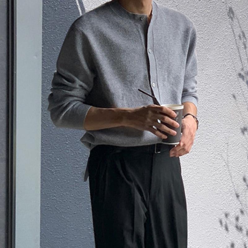 Men's Knitted Luxury Button Cardigan Sweatercoat Casual Long Sleeve O Neck Solid Color Vintage Korean Autumn Clothing