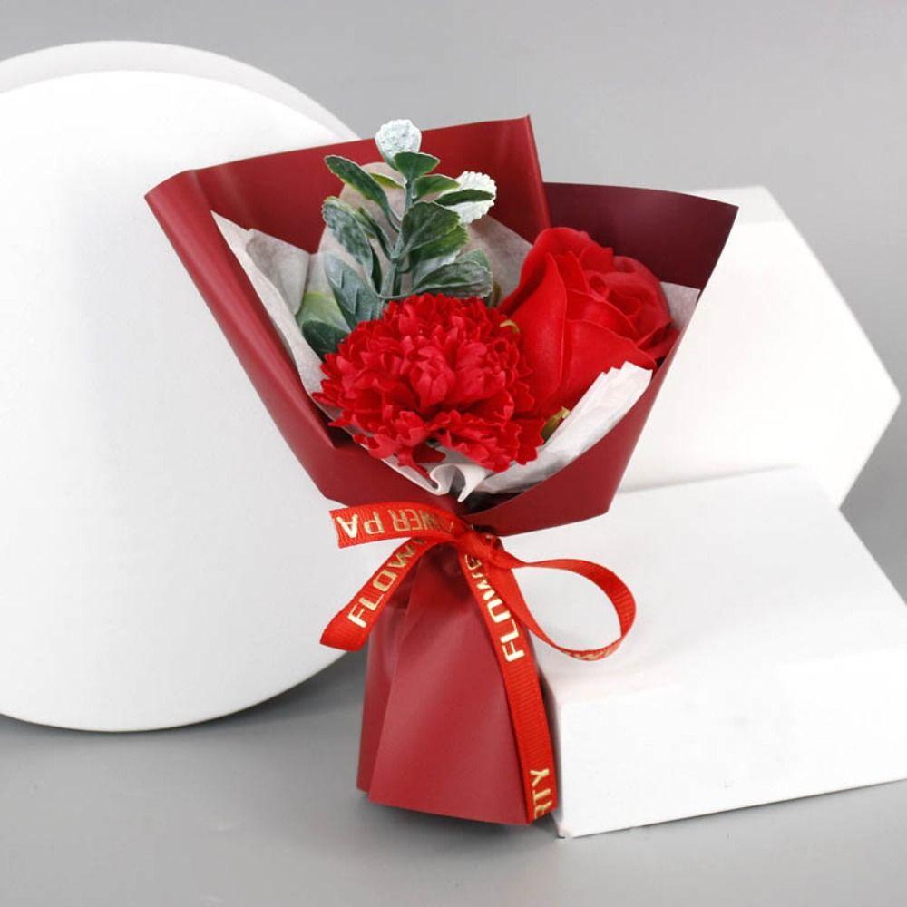 Rose Künstliche Rose Bouquet 3 Köpfe Handhaltend Künstliche Blumen Geschenkverpackung Mini Handhaltend Seifenblume Muttertag