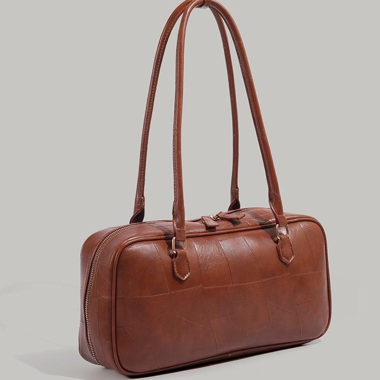 Vintage Patchwork Boston Bag Large Capacity Commuter Bag High-Quality Texture Shoulder Bag Versatile Handbag 2025 New Model