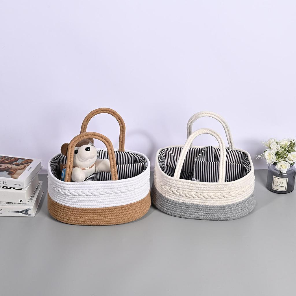 Portable Woven Cotton Rope Storage Basket - Nordic Style