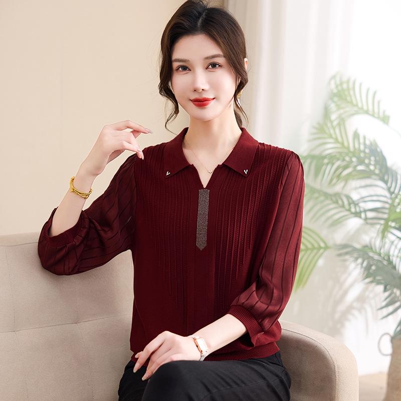 

Ice Silk Lapel Knit Top for Women, Spring/Summer Style, Three-Quarter Sleeves 3XL (Suitable for 120-135 lbs)